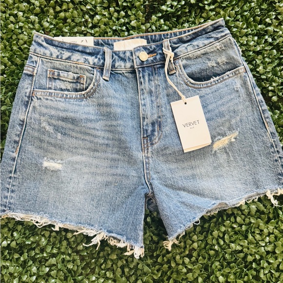 Vervet Denim: Distressed Blue Jean Shorts with Frayed Hem - Picture 1 of 2